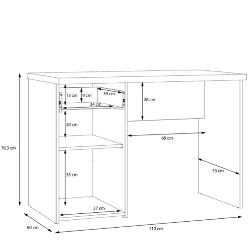 Biurko vintage loft 110x60 cm z szufladą i szafką